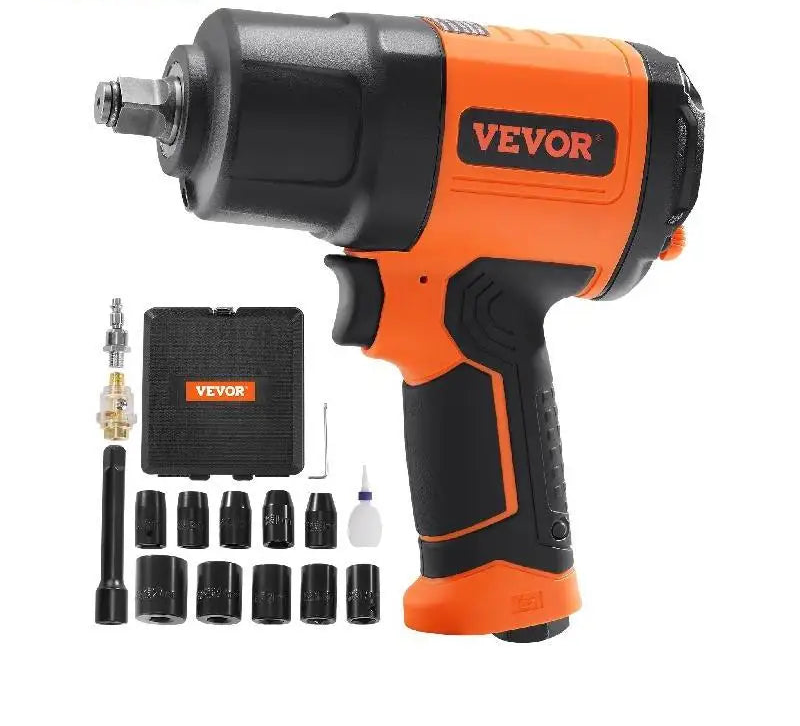 VEVOR 1/2 Inch Air Impact Wrench Rachet Socket High Torque Up to 1400 ft-lbs Pneumatic Impact Gun with Steel Impact Socket Set for Auto Repair