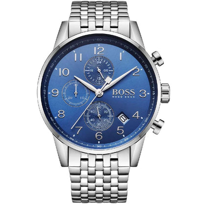 Hugo Boss Mens Navigator Wrist Watch Blue Dial & Silver Strap HB1513498