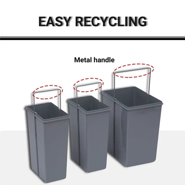 Kitchen Recycle Waste Bin Pull Out Soft Close Dustbin Recycling Cabinet Trash Can Grey (40L (1x20L+2x10L))