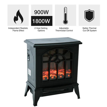 Flame Effect Freestanding Electric Fireplace Heater Black Stove w/ LED Flame Effect 900W/1800W-Black