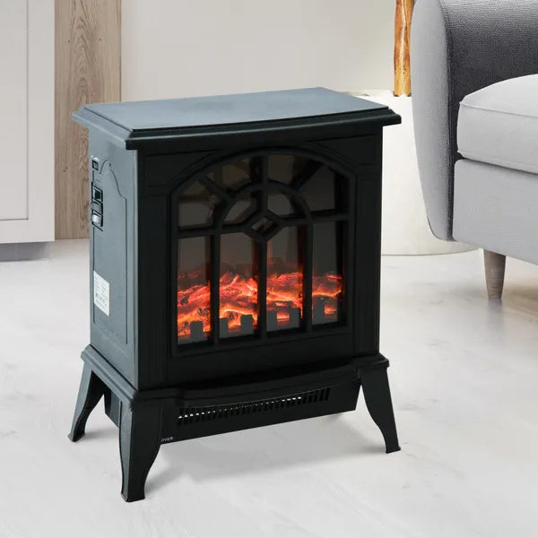 Flame Effect Freestanding Electric Fireplace Heater Black Stove w/ LED Flame Effect 900W/1800W-Black