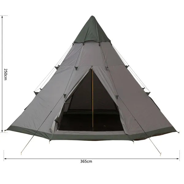 Outsunny 6 Men Teepee Tent Camping Family Tent W/ Mesh Windows Zipped Door Carry Bag Outdoors