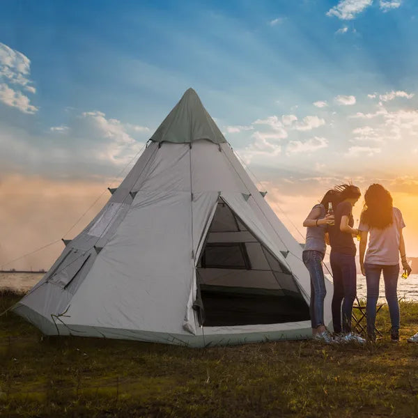 Outsunny 6 Men Teepee Tent Camping Family Tent W/ Mesh Windows Zipped Door Carry Bag Outdoors