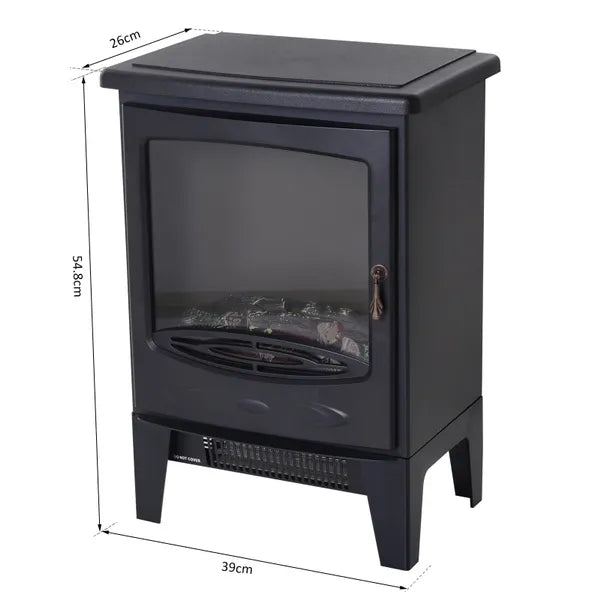 Elegant Electric Heater Freestanding Fireplace Artificial Flame Effect W/ Safety Thermostat 950W/1850W Tempered Glass Casing