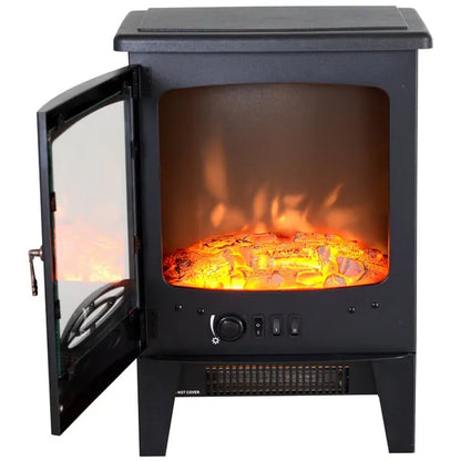 Elegant Electric Heater Freestanding Fireplace Artificial Flame Effect W/ Safety Thermostat 950W/1850W Tempered Glass Casing