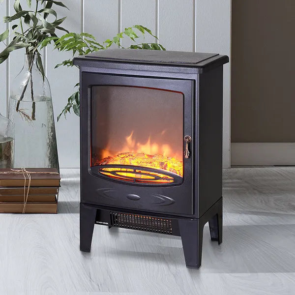 Elegant Electric Heater Freestanding Fireplace Artificial Flame Effect W/ Safety Thermostat 950W/1850W Tempered Glass Casing