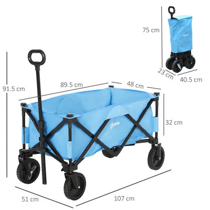 Outsunny Collapsible Folding Outdoor Garden Storage Trolley Cart W/ Telescopic Handle & Brakes Blue