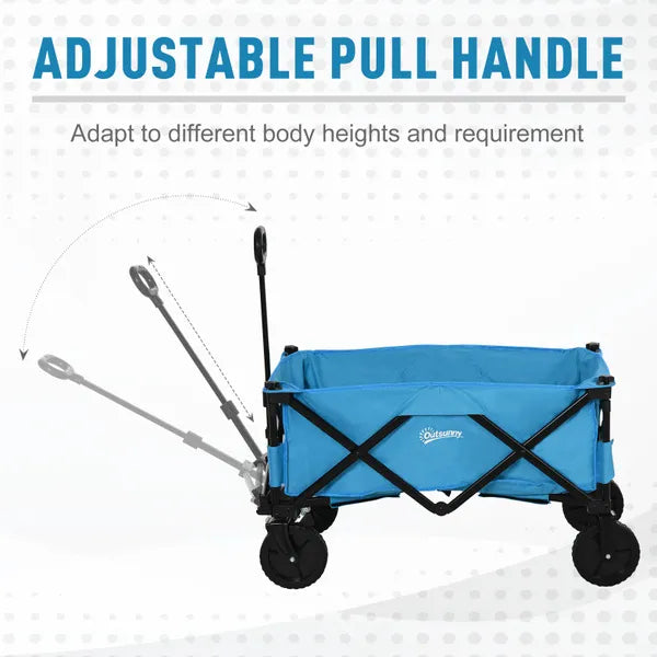 Outsunny Collapsible Folding Outdoor Garden Storage Trolley Cart W/ Telescopic Handle & Brakes Blue