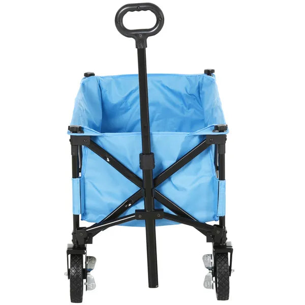 Outsunny Collapsible Folding Outdoor Garden Storage Trolley Cart W/ Telescopic Handle & Brakes Blue