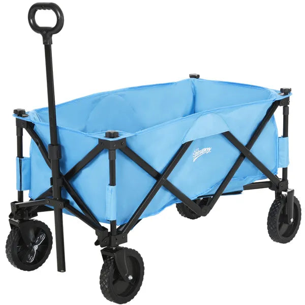 Outsunny Collapsible Folding Outdoor Garden Storage Trolley Cart W/ Telescopic Handle & Brakes Blue