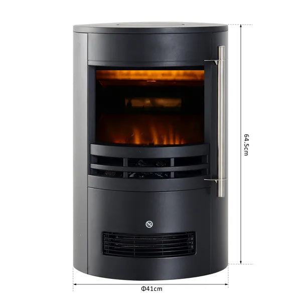 HOMCOM Freestanding Electric Fireplace Indoor Heater Glass View Log Wood LED Burning Effect Flame Stove with Thermostat Control, 1000W/2000W-Black