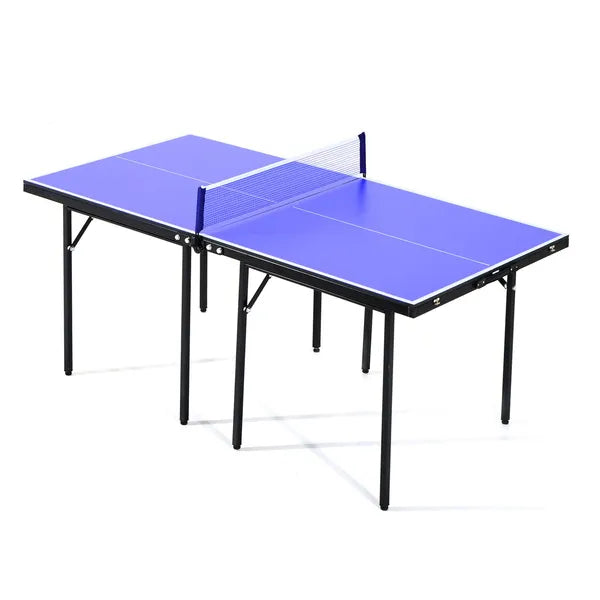 Folding Mini Compact Table Tennis Top Ping Pong Table Set Professional Net Games Sports Training Play Blue