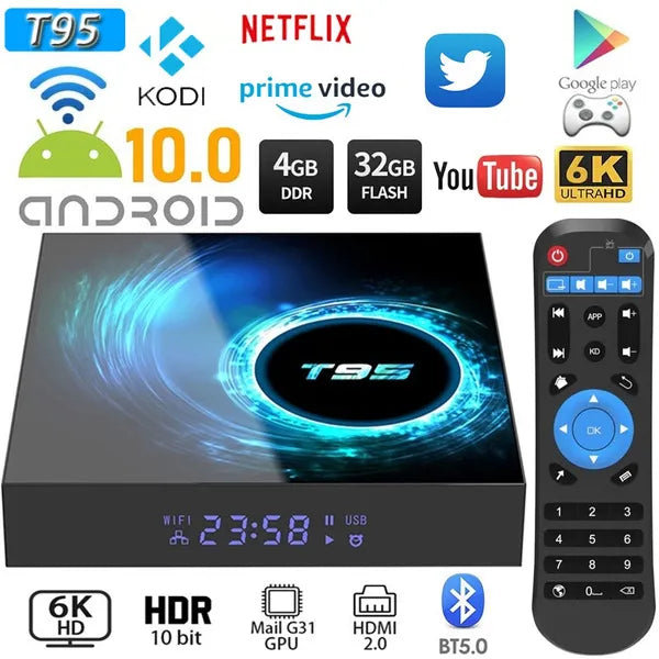 T95 Smart Set Top Tv Box Android 10 Support 6K 30FPS YouTube Google Play Google Voice Assistant