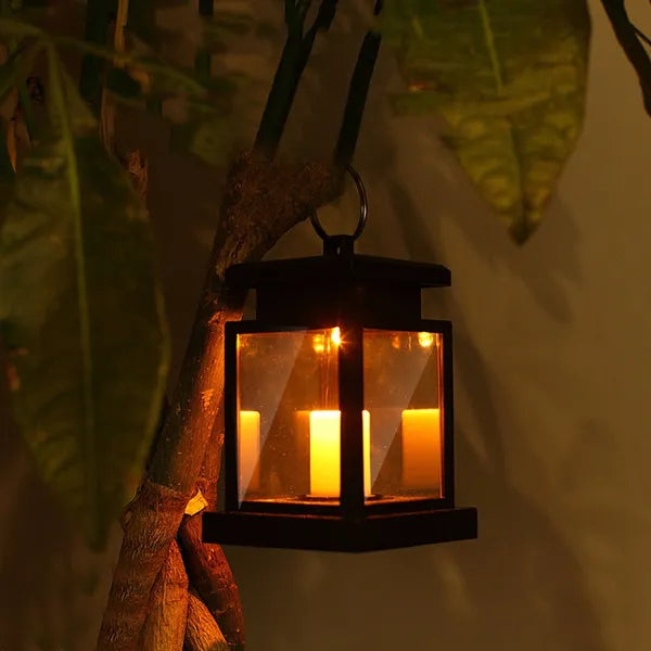 Pack Of 2 Solar Hanging Lantern Outdoor Solar Pathway Lights Candle Effect Stake Garden Patio Yard