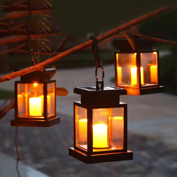 Pack Of 2 Solar Hanging Lantern Outdoor Solar Pathway Lights Candle Effect Stake Garden Patio Yard