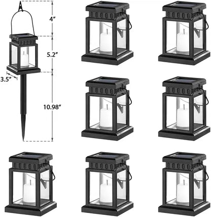 Pack Of 2 Solar Hanging Lantern Outdoor Solar Pathway Lights Candle Effect Stake Garden Patio Yard