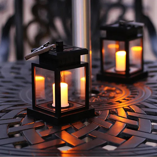 Pack Of 2 Solar Hanging Lantern Outdoor Solar Pathway Lights Candle Effect Stake Garden Patio Yard