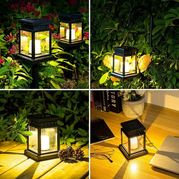 Pack Of 2 Solar Hanging Lantern Outdoor Solar Pathway Lights Candle Effect Stake Garden Patio Yard