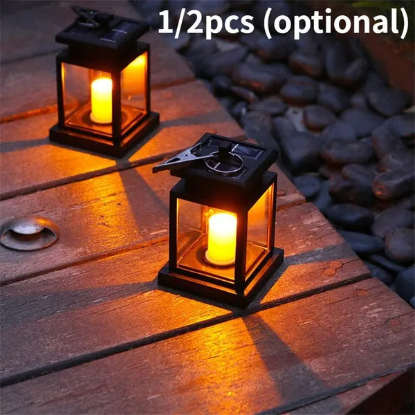 Pack Of 2 Solar Hanging Lantern Outdoor Solar Pathway Lights Candle Effect Stake Garden Patio Yard