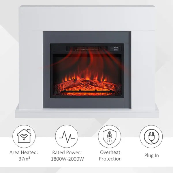 HOMCOM 2000W Electric Fireplace Suite w/ Remote Control LED Flame Effect 7-Day Timer