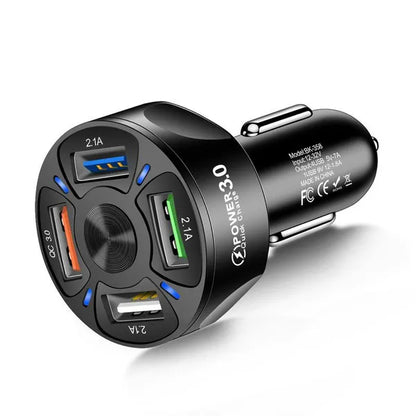 4-Port 65W USB Car Charger 3.0 Fast Mobile Phone Charger Adapter Compatible With iPhone Android Mobile