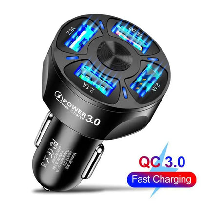 4-Port 65W USB Car Charger 3.0 Fast Mobile Phone Charger Adapter Compatible With iPhone Android Mobile