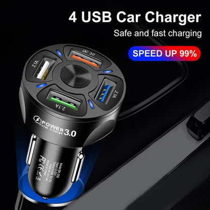 4-Port 65W USB Car Charger 3.0 Fast Mobile Phone Charger Adapter Compatible With iPhone Android Mobile