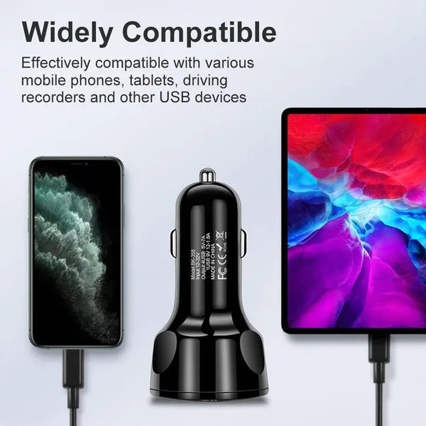 4-Port 65W USB Car Charger 3.0 Fast Mobile Phone Charger Adapter Compatible With iPhone Android Mobile