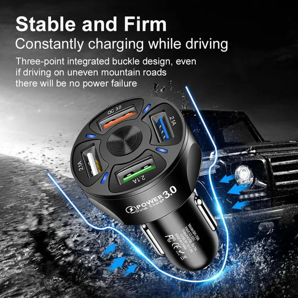 4-Port 65W USB Car Charger 3.0 Fast Mobile Phone Charger Adapter Compatible With iPhone Android Mobile