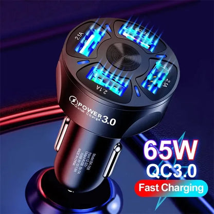 4-Port 65W USB Car Charger 3.0 Fast Mobile Phone Charger Adapter Compatible With iPhone Android Mobile