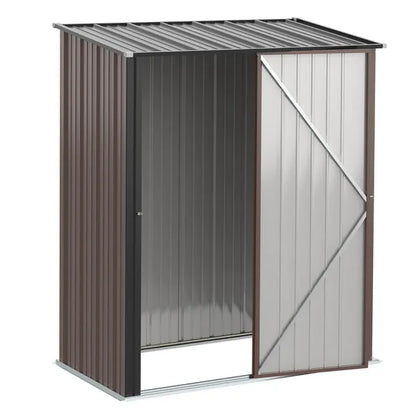 Outdoor 5 X 3 Ft Metal Garden Storage Shed Patio Corrugated Steel Roofed Tool Shed with Single Lockable Door, Brown