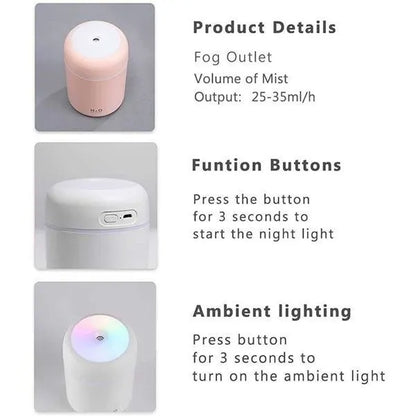 USB Electric Air Purifier Ultrasonic Humidifier Essential Oil Aromatherapy Cool Mist Maker With 2 Adjustable Modes