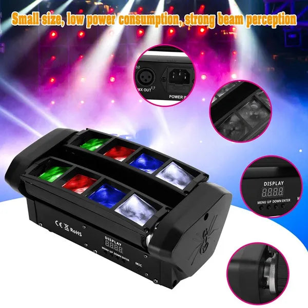 LED Moving Head Mini Spider Light RGBW 4 in 1 Stage Lights DMX Music Mode for DJ Disco Party Stage Lighting 120W