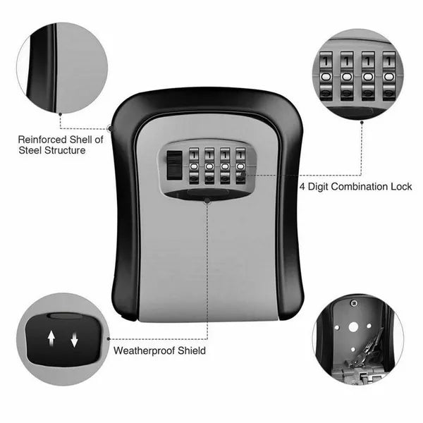 Wall Mount Combination Key Safe Lock Box Key Security Storage Case with 4 Digits for Outdoor Indoor