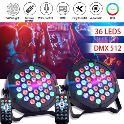 PAR Light 36LEDs RGB with Wireless Remote Sound Activated DMX Control for DJ Party Stage Effect Lighting