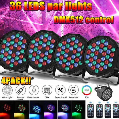 PAR Light 36LEDs RGB with Wireless Remote Sound Activated DMX Control for DJ Party Stage Effect Lighting