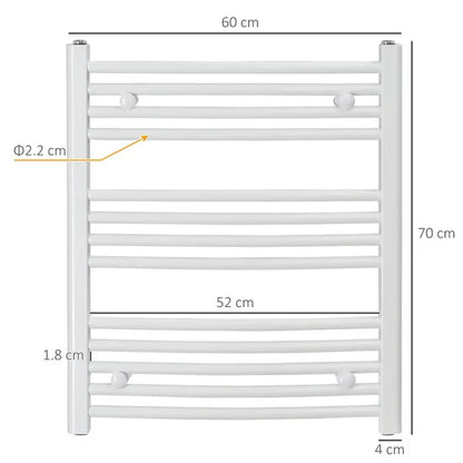 Straight Heated Towel Rail, Hydronic Bathroom Ladder Radiator Towel Warmer For Central Heating 600mm x 700mm, White