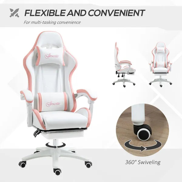 Racing Gaming Chair, Reclining PU Leather Computer Office Chair with 360 Degree Swivel Seat, Footrest, Removable Headrest