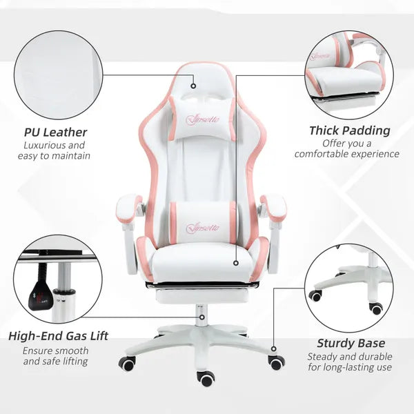 Racing Gaming Chair, Reclining PU Leather Computer Office Chair with 360 Degree Swivel Seat, Footrest, Removable Headrest