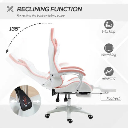 Racing Gaming Chair, Reclining PU Leather Computer Office Chair with 360 Degree Swivel Seat, Footrest, Removable Headrest