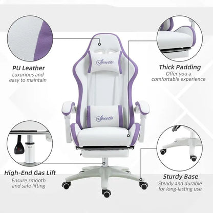 Racing Gaming Chair, Reclining PU Leather Computer Office Chair with 360 Degree Swivel Seat, Footrest, Removable Headrest