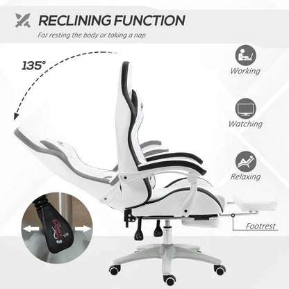 Racing Gaming Chair, Reclining PU Leather Computer Office Chair with 360 Degree Swivel Seat, Footrest, Removable Headrest