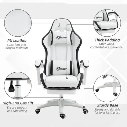 Racing Gaming Chair, Reclining PU Leather Computer Office Chair with 360 Degree Swivel Seat, Footrest, Removable Headrest