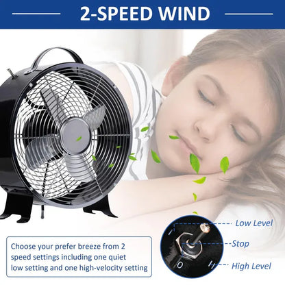 26cm 2-Speed Electric Table Desk Fan W/ Safety Guard Anti-Slip Feet Portable Personal Cooling Fan Home Office Bedroom Black