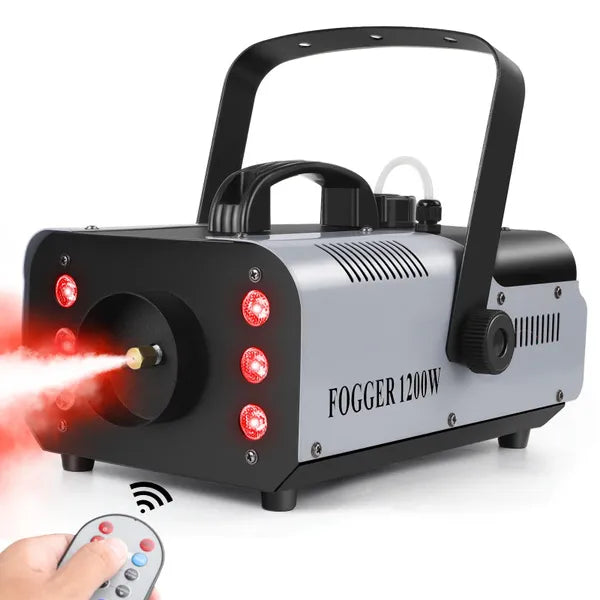 Fog Machine, 1200W Smoke Machine with 6 LED Lights, Wireless Remote Control For Halloween Parties Decoration Holiday Events Raves Clubs