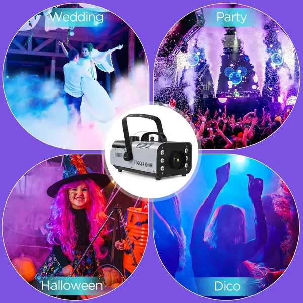 Fog Machine, 1200W Smoke Machine with 6 LED Lights, Wireless Remote Control For Halloween Parties Decoration Holiday Events Raves Clubs