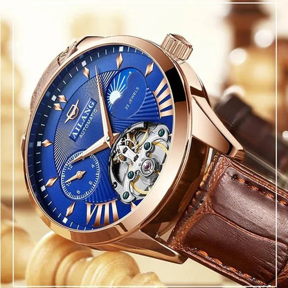 AILANG Tourbillon Mens Blue Watch Automatic Swiss Luminous Waterproof Mechanical Steampunk Clock with Gift Box