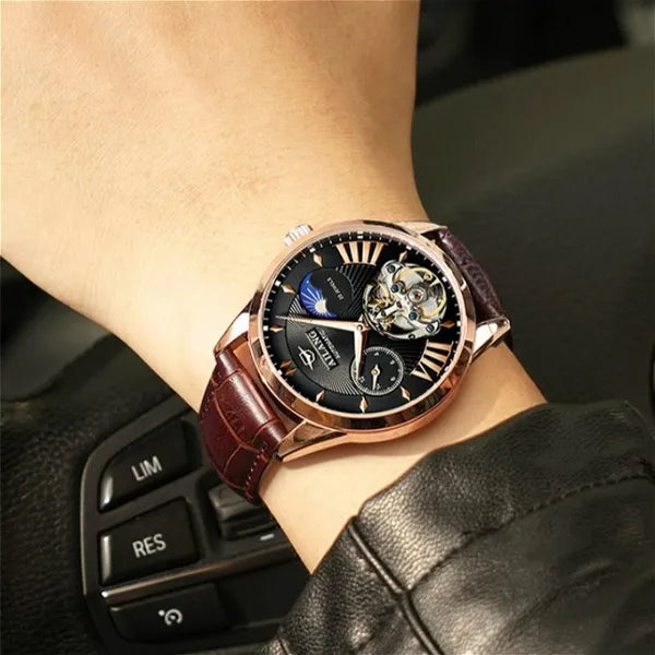 AILANG Tourbillon Mens Blue Watch Automatic Swiss Luminous Waterproof Mechanical Steampunk Clock with Gift Box