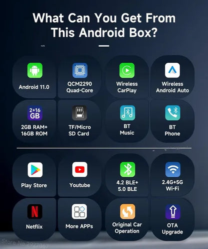 CarlinKit Basic Wireless CarPlay Auto Tv Box AI Box Android 11 For iPhone Iptv Netflix Youtube 5G WiFi Qualcomm Smart Box