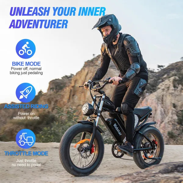 Ridstar Q20 1000W 48V 20'' Fat Tyre 20A Battery All Terrain Off-Road Electric Bike